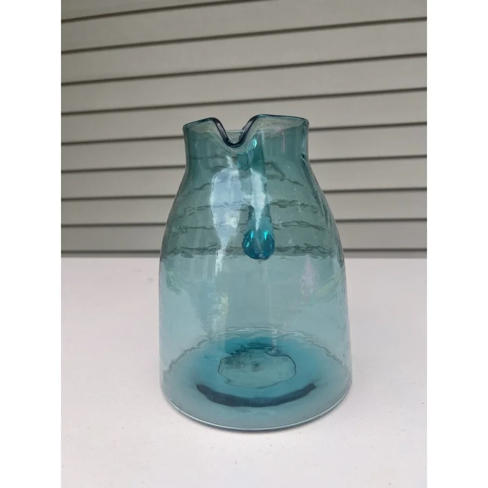 Pottery Barn Aqua Acrylic Pitcher Faux Blown Glass Beverage Jug 8